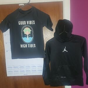 Kids' JORDAN DRI-FIT HOODIE,  'Good Vibes High Tides' T-Shirt. SIZE 8 TO 10.KIDS